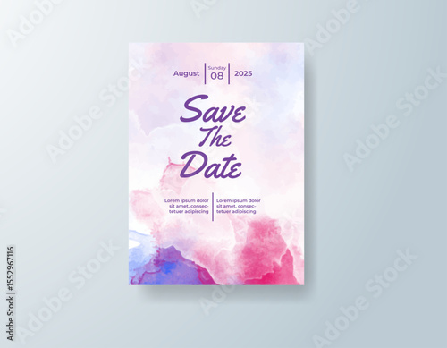 Wedding invitation with abstract splash watercolor