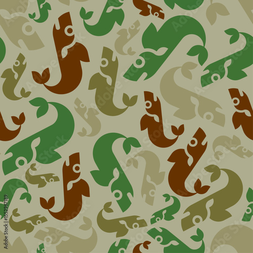 Fish Military pattern seamless. Fishes Army background. Marine Soldier texture. Ornament Protective
