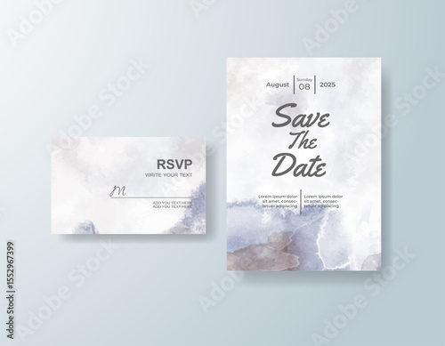 Wedding invitation with abstract splash watercolor