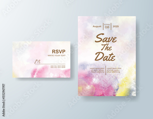 Wedding invitation with abstract splash watercolor