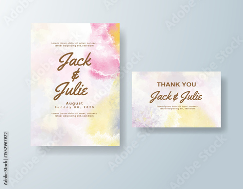 Wedding invitation with abstract splash watercolor