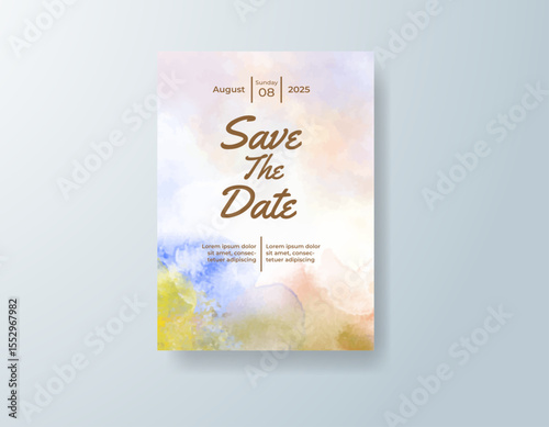 Wedding invitation with abstract splash watercolor