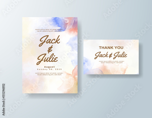 Wedding invitation with abstract splash watercolor