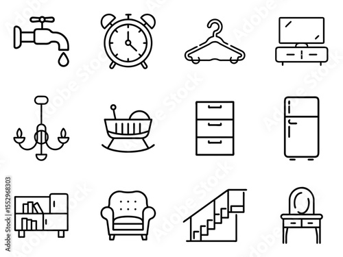 Furniture Outline Line Icons Set 3 – Stylish Outline Icons for Modern Interiors, Home Decor & Workspace Design
