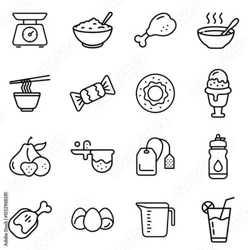 Nutrition Outline Line Icons Set 2 – Clean Outline Icons for Healthy Eating, Diet Plans & Nutritional Elements
