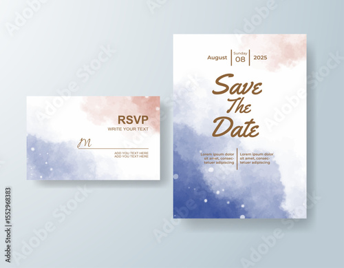 Wedding invitation with abstract splash watercolor