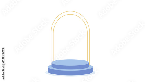 Transparent Background: Elegant light blue double-tier podium framed by a tall golden arched backdrop, ideal for upscale product displays.


