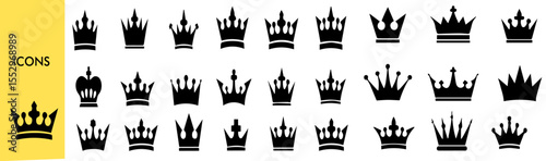 Crown Icons Set - Royal & Luxury Vector Collection (King, Queen, Tiara, Badge) - Empire Symbols for Logo & Branding