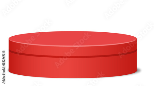 A bold red cylindrical display podium with a transparent background, featuring a subtle horizontal line, creating a vibrant and modern platform for impactful presentations.

