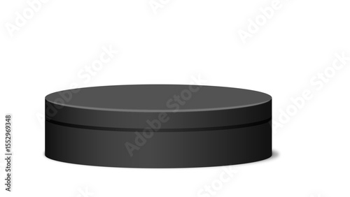 A sophisticated dark gray cylindrical display podium with a transparent background, featuring a subtle horizontal line, creating a minimalist and professional stage for elegant presentations.

