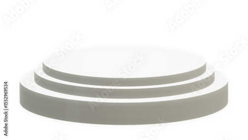 A classic white tiered circular display podium with a transparent background, offering a versatile and elegant stage for showcasing products, awards, or any featured item.

