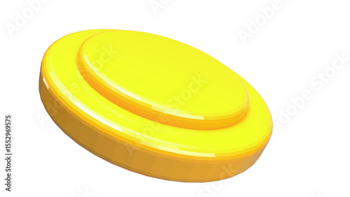 A bright, two-tiered yellow circular display stand with a transparent background, dynamically tilted to present products with a vibrant and energetic pop, ideal for playful visuals.

