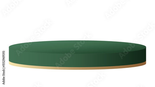 A refined forest green circular display stand with a transparent background, featuring a subtle light brown base, perfect for showcasing products with an elegant, earthy aesthetic.

