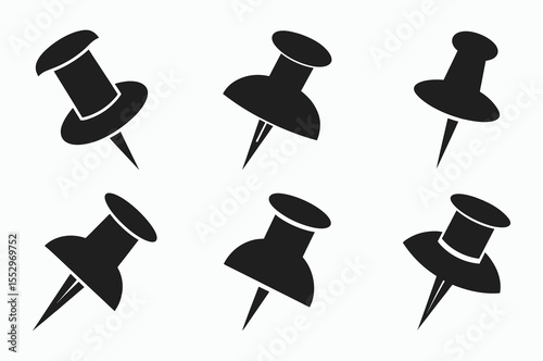 Push pin icon set, thumbtack silhouette vector, office stationery illustration,  sharp needle clipart