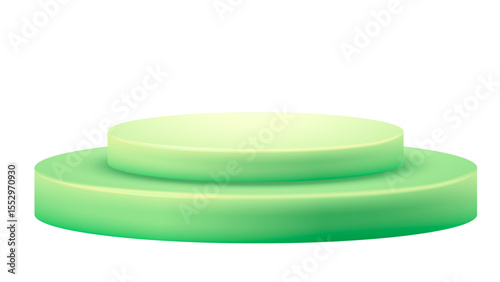 Gradient green two-tiered display podium with a lighter top surface, perfect for elegant product showcases on a transparent background.

