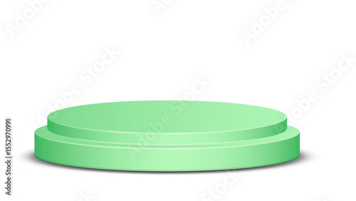 Elegant two-tiered light green cylindrical display podium with subtle shadow, perfect for product showcases or awards on a transparent background.

