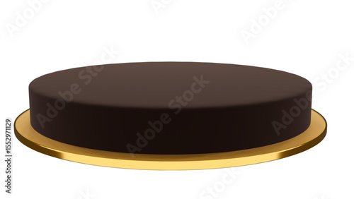 Elegant dark brown cylindrical display podium with a shimmering gold base, perfect for luxurious product presentations on a transparent background.

