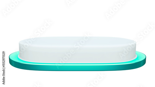 Sleek, modern oval podium with a glowing turquoise base, ideal for product display, presentations, or award ceremonies on a clean white background.

