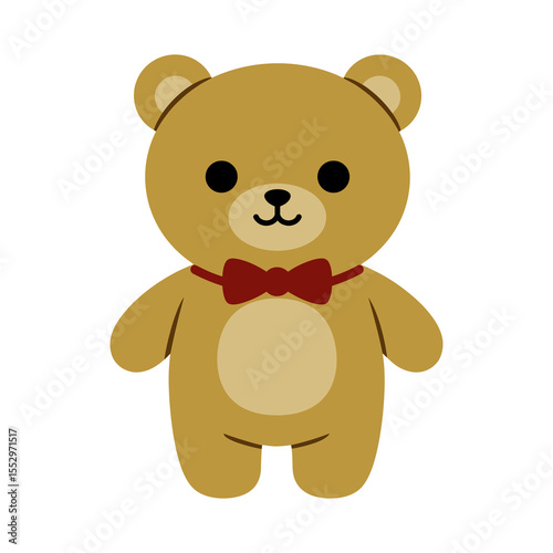 Cute Teddy Bear Cartoon with Red Bow Tie