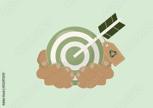 Sustainable Target Achievement Cloud Success.  sustainable business goals, eco-friendly achievements, and green success in corporate responsibility. Eco-friendly goals. Flat style. Vector illustration