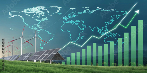 Increase in electricity prices on the world market. Green energy in full development.Investment finance chart,stock market business and exchange financial growth