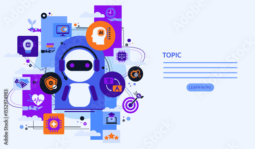 Ai generate concept.Artificial Intelligence assistant for graphic design, translate,chat bot,generate images,write code,advertising,law, customer analysis,security,healthcare,study,world environment