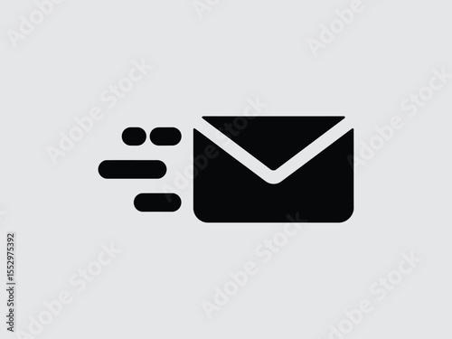 Black Envelope Icon with Motion Lines on Gray Background