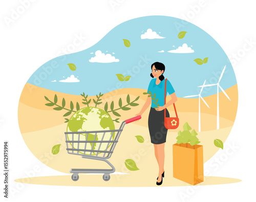 Eco Friendly Consumer. Woman Shopping Sustainably with Eco-Friendly Products.