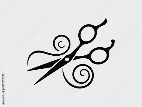 Black Scissors with Swirls on Light Gray Background
