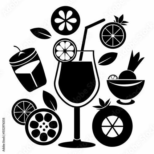 Refreshing Citrus Cocktails and Summer Drinks black white