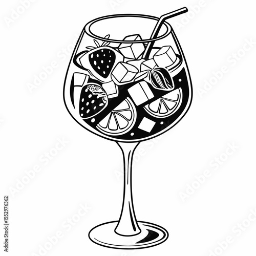 Refreshing Strawberry and Citrus Sangria in a Wine Glass