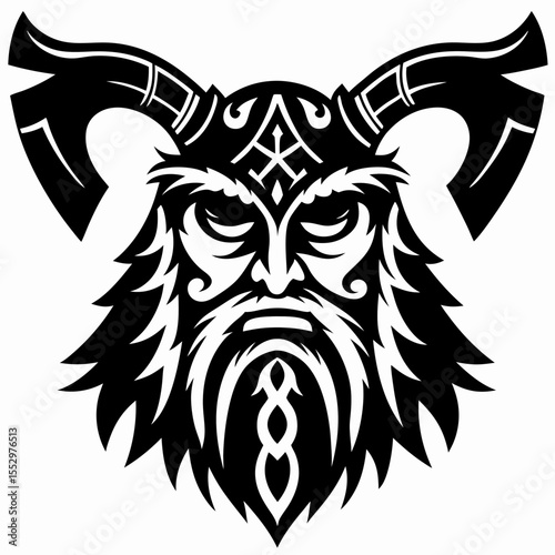 Fierce Viking Goat Powerful Tribal Goat Head Illustration