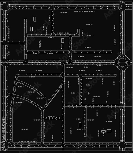 Detailed architectural blueprint of a building featuring precise road contours and structural layout. The technical drawing includes walls, doors, and dimensions for accurate planning.