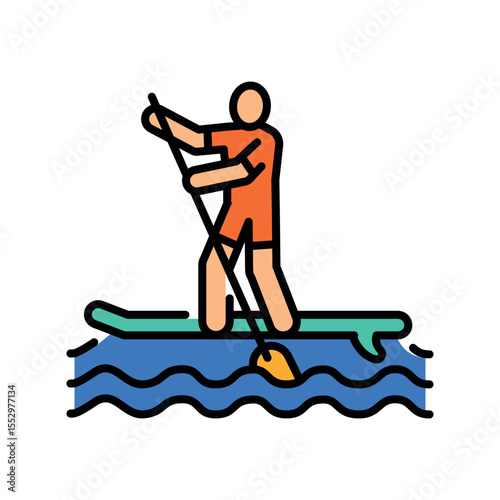paddleboarding color line icon for digital and print projects.