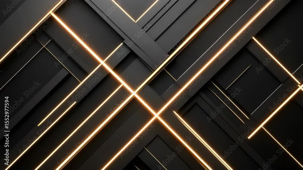 yellow neon light line on black metallic layers, futuristic light and geometric background, neon light on black background