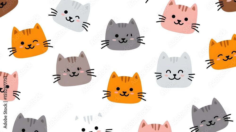 Fototapeta premium Playful cartoon cat faces in a colorful pattern