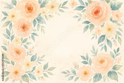 Vintage floral background with romantic pink roses, elegant frame, and decorative hearts for a wedding or Valentine's Day card design