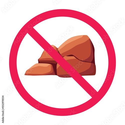 No desert rock sign, forbidden desert boulder icon, desert rock prohibition symbol, sandstone boulder restricted icon, no rocky desert area sign