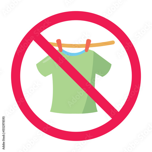 No drying clothes sign, laundry drying prohibition sign, do not dry clothes here sign, forbidden clothesline icon, prohibited laundry area sign