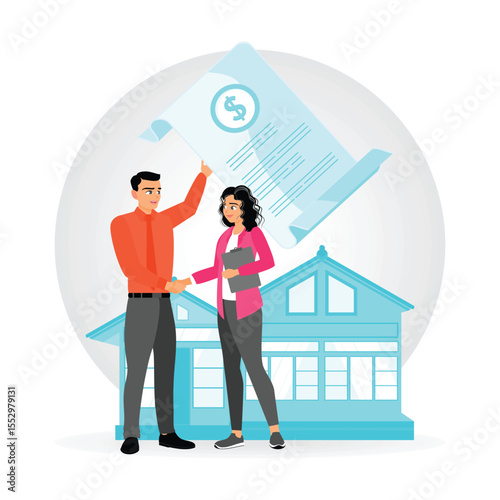 Mortgage Loan. A Client Shake Hands with a Lender in a Mortgage Agreement.