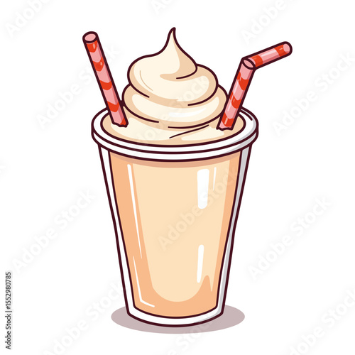 Giant milkshake with multiple straws shared by two friends.  This delightful treat is perfect for a fun summer gathering, ideal for creating playful summer-themed social media posts or advertisements.