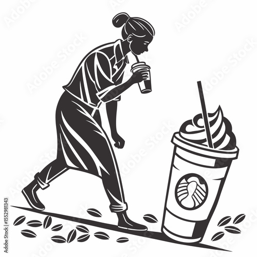 Barista Walking Past Spilled Coffee Drink stylized illustration
