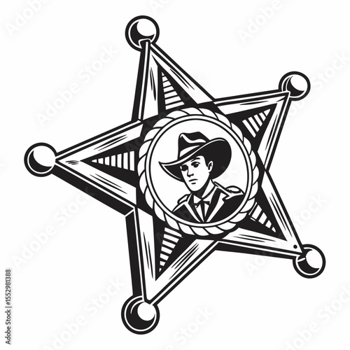 Sheriff Star Badge with Cowboy Portrait black and