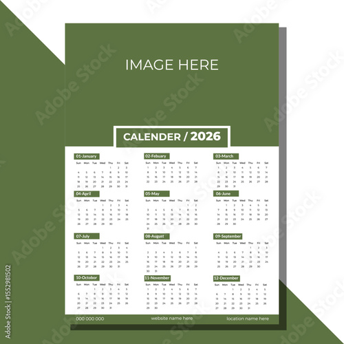 2026 Wall Calendar Template – Minimalist Monthly Layout for Print.Elevate your space with this sleek 2026 wall calendar template, designed with a minimalist touch and functional monthly grids.