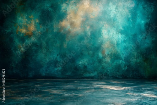 Abstract Artistic Background with Teal and Gold Textured Surface for Creative Design