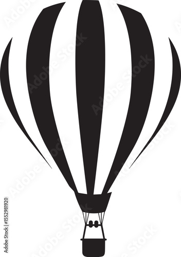 Simple black and white silhouette of a hot air balloon.
