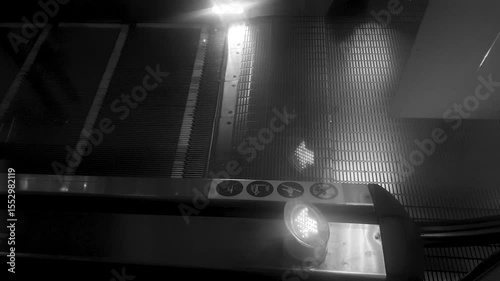 Escalator,an electric elevator in a shopping mall with a lighted arrow sign.