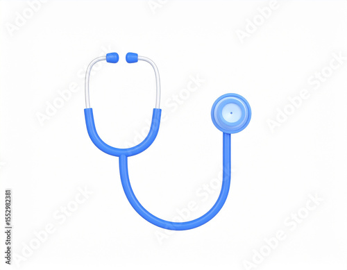 Stethoscope, 3d rendering blue stethoscope isolated on white background. Cartoon plastic style icon.cardiology, disease, doctor, exam, health care, hear, heartbeat, hospital, instrument, measurement, 