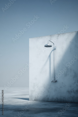 modern outdoor shower in minimalist spa area positioned on right side of frame
