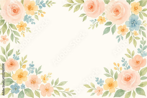 Vintage floral background with romantic pink roses, elegant frame, and decorative hearts for a wedding or Valentine's Day card design